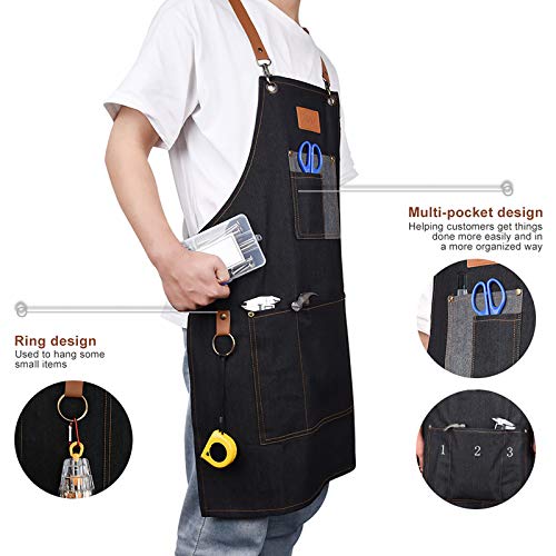 Lanthour - Delantal de trabajo para hombre, de lona, duradero, con 5 bolsillos, para carpintería, pintor, barrista, diseño de correa para el hombro, apto para casa, trabajo, camping al aire libre