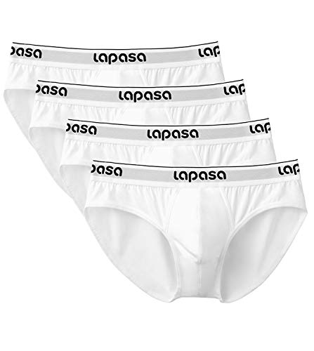LAPASA Calzoncillo Slip Pack de 4 de Algodón Peinado para Hombre con Soporte Frontal. M04