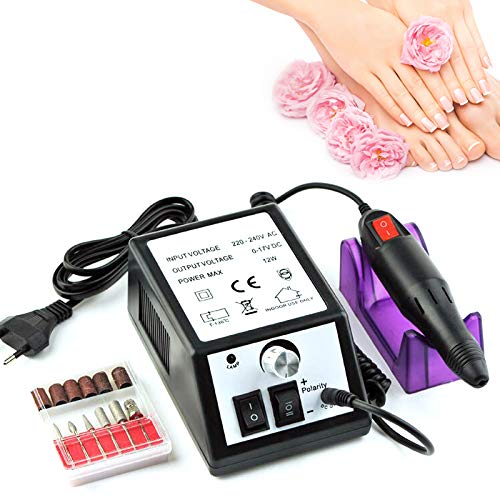 LARS360 Torno para Uñas Profesional para Manicura y Pedicura Eléctrica del Taladro del Clavo, Manicura Herramienta con 6 Brocas Pulidor, 20000rpm Motor Manicura Pedicura Pulidor de Uñas - Negro