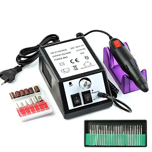 LARS360 Torno para Uñas Profesional para Manicura y Pedicura Eléctrica del Taladro del Clavo, Manicura Herramienta con 6 Brocas Pulidor, 20000rpm Motor Manicura Pedicura Pulidor de Uñas - Negro