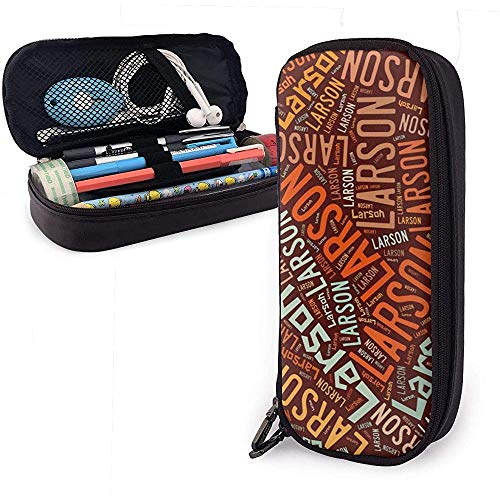 Larson - Apellido americano Estuche de lápices de cuero de gran capacidad Estuche de lápices Estuche de papelería Organizador Bolígrafo de maquillaje universitario Bolso cosmético portátil