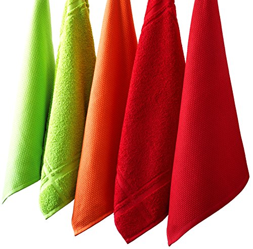 Lashuma Juego de 4 paños de cocina de rizo – Paños de cocina de 100% algodón – Paños de cocina en bonitos colores de moda, 100 % algodón, azul grisáceo, 50 x 50 cm