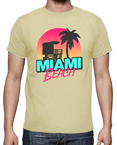 latostadora - Camiseta Miami Beach para Hombre Crema XL