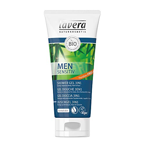 lavera Men Sensitiv Gel de Ducha 3 en 1 con Bambú y Guaraná - vegano - cosméticos naturales 100% certificados - cuidado de la piel - 1 unidad (200 ml)