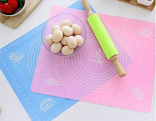 Lawei - Juego de 2 alfombrillas de silicona para repostería, tamaño grande, con revestimiento antiadherente para cocinar fondant macarons pan, color rosa y azul, 63 x 45 cm
