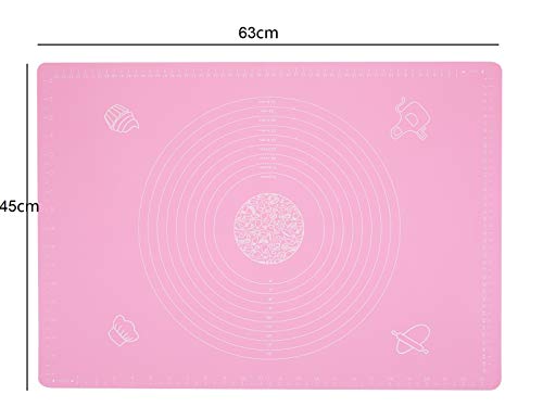 Lawei - Juego de 2 alfombrillas de silicona para repostería, tamaño grande, con revestimiento antiadherente para cocinar fondant macarons pan, color rosa y azul, 63 x 45 cm