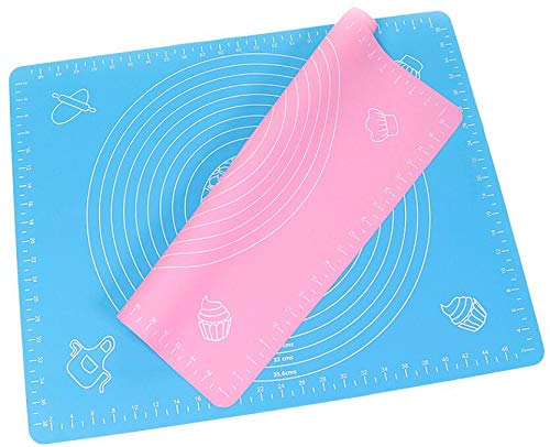 Lawei - Juego de 2 alfombrillas de silicona para repostería, tamaño grande, con revestimiento antiadherente para cocinar fondant macarons pan, color rosa y azul, 63 x 45 cm