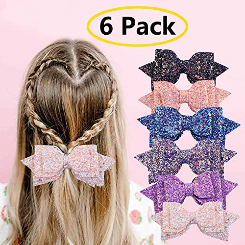 Lazos para el pelo con purpurina, lazo para el pelo, multicolores con lentejuelas grandes, para bebés, niñas, adolescentes y niños pequeños (6 unidades)