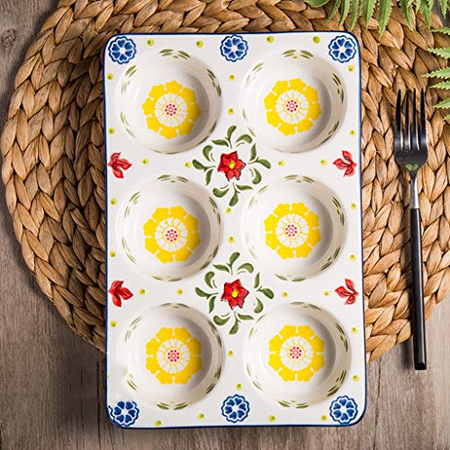 LCL Chun Li Bandeja de Horno, hogar 6 Incluso Mollete Pastel horneado Bandeja de Horno de cerámica Herramientas Seis Incluso Molde de cocción Cuenco Taza de Papel Utensilios para Hornear (Color : A)