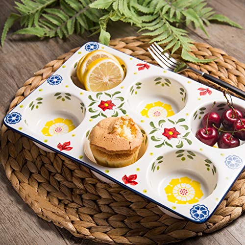 LCL Chun Li Bandeja de Horno, hogar 6 Incluso Mollete Pastel horneado Bandeja de Horno de cerámica Herramientas Seis Incluso Molde de cocción Cuenco Taza de Papel Utensilios para Hornear (Color : A)