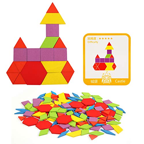 LEADSTAR Tangram Puzzle, Tangram Madera Shape Puzzle Set Rompecabezas Tangram de Madera Kids Educativos Juegos y Juguetes con 155 Piezas de Formas Geométricas y 24 Diseños