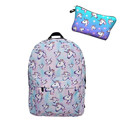 Leah's fashion Impresión Unicornio Mochila de Lona Con Cremallera Mochilas Escolares Bolsa de Hombro Bolsa Unicornio para Niñas niños Adolescentes Jóvenes
