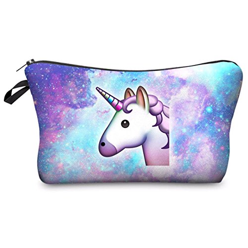 Leah's fashion Neceser de Maquillaje Estuche Escolar Pochette para Cosméticos Bolsa de Aseo Pequeña Práctico Estampado Impresión Diseño Unicornio 2pcs/pack