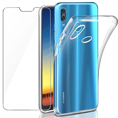 Leathlux Funda + Cristal para Huawei P20 Lite, Transparente P20 Lite TPU Silicona [Funda+Vidrio Templado] Protector de Pantalla 9H Dureza HD Flexible Case Cover para Huawei P20 Lite