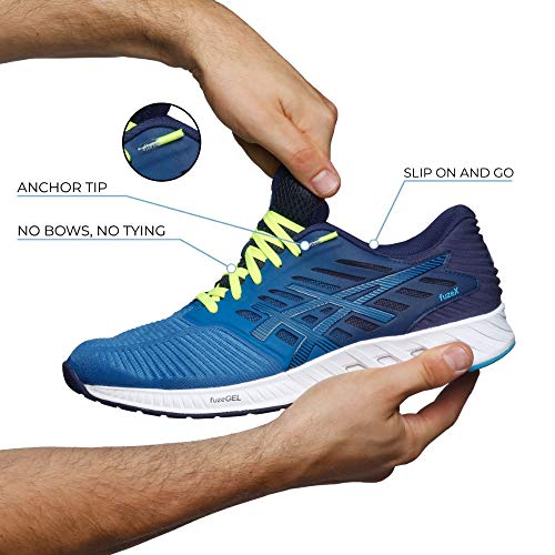 Leazy Flat, Cordones Elásticos Planos Unisex, Negro, Talla M(Hasta 5 Ojales Por Lado)