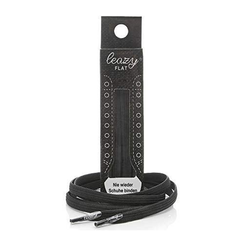 Leazy Flat, Cordones Elásticos Planos Unisex, Negro, Talla M(Hasta 5 Ojales Por Lado)