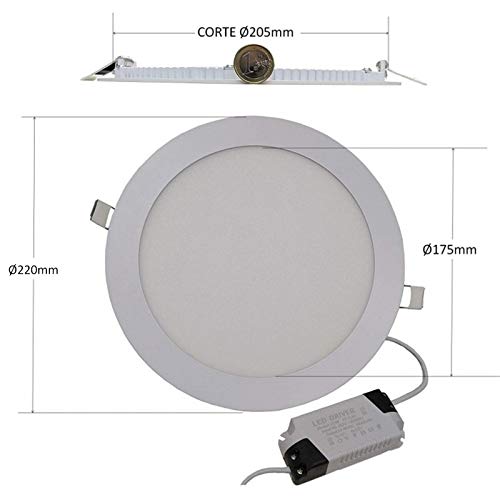 LED ATOMANT, S.L. Pack 2x Downlight LED Panel Extraplano Redondo, Iluminación 18W, 18 W, Blanco Frio 6500K, 225 mm