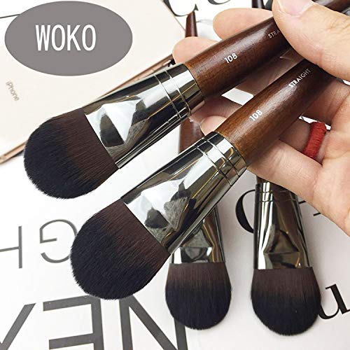 LEDADIE Make-up Pinsel Cepillo de máscara facial profesional Mango de madera Forma de lengua Cepillo de base líquida de fibra firme y plana BB Cream LEDADIE Brush-M108