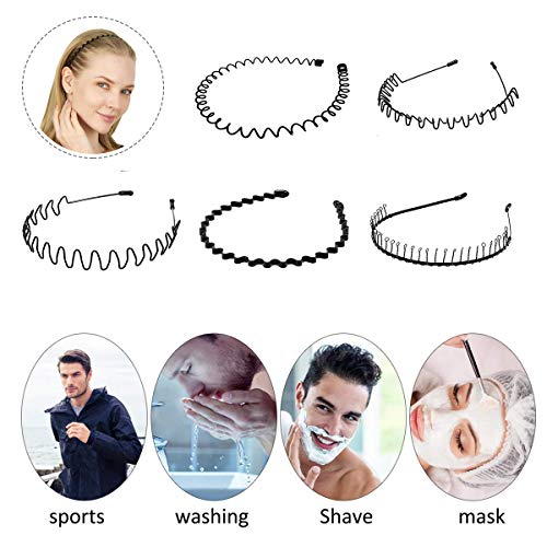 Ledeak 5 Piezas Diademas de Metal, Banda para el Pelo Multiestilo Unisex Flexible, Portátil Elástico Primavera Ondulado Deportes Pelo Aro Accesorios, para Mujeres y Hombres