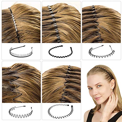Ledeak 5 Piezas Diademas de Metal, Banda para el Pelo Multiestilo Unisex Flexible, Portátil Elástico Primavera Ondulado Deportes Pelo Aro Accesorios, para Mujeres y Hombres