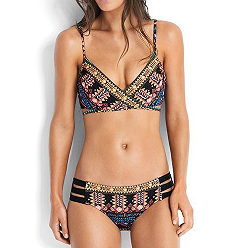 Leedy - Bikini para mujer, con push-up, acolchado, bikini de playa Negro M
