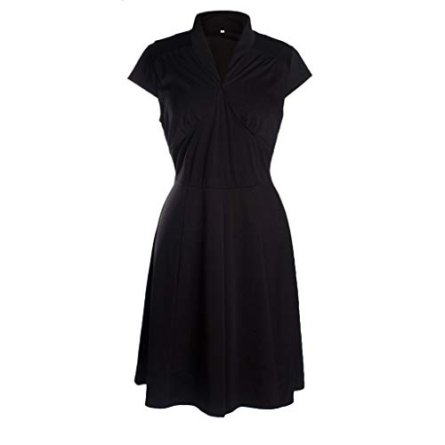 LEEDY Mujer Retro Nuevo Cuello En V Color SóLido Sin Mangas Cintura Gran Swing Mini Vestido