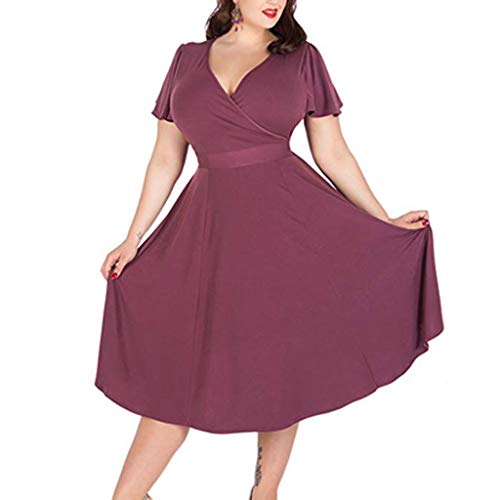 LEEDY Retro De Las Mujeres De Color SóLido De Gran TamañO con Cuello En V Elegante Cintura Corbata Gran Swing Banquete Vestido Largo