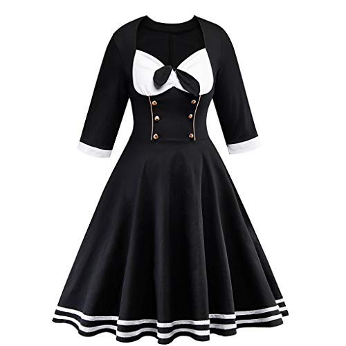 LEEDY Retro Mujer BotóN Imprimir Primavera Rock Gran Swing Vestido De CóCtel Fiesta 2019