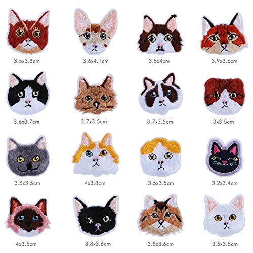 LEMESO 16 piezas Ropa Parches de Gatos Lindos Material de Costura Adornos para Ropa DIY Diseño Parches Termoadhesivos Apliques Animales Decoraciones