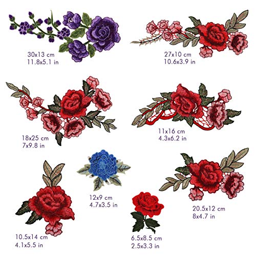 LEMESO 18 piezas Ropa Parches de Rosas Elegantes Material de Costura Adornos Flores para Ropa DIY Diseño Apliques de Modo Decoraciones