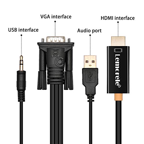 Lemorele Cable VGA a HDMI Adaptador VGA a HDMI 180cm 1080P 60Hz Conversor con Audio 3,5mm para Conectar Computadora Portátil, PC, TV Box, con Salida VGA a Monitor, TV, Proyector con Entrada HDMI