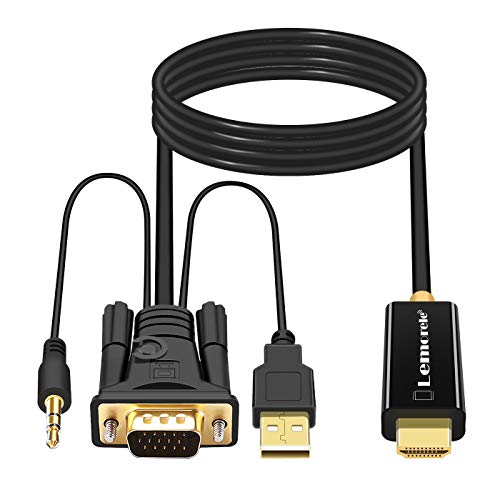 Lemorele Cable VGA a HDMI Adaptador VGA a HDMI 180cm 1080P 60Hz Conversor con Audio 3,5mm para Conectar Computadora Portátil, PC, TV Box, con Salida VGA a Monitor, TV, Proyector con Entrada HDMI