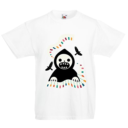 lepni.me Camisas para niños Halloween Horror Nights - The Death is Playing on Piano - Cool Scarry Design (9-11 Years Blanco Multicolor)