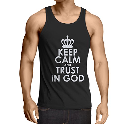 lepni.me Camisetas de Tirantes para Hombre ¡Confianza en Dios! Jesucristo te ama - Pascua - Resurrección - Natividad, Ropa Cristiana (XXXXX-Large Negro Blanco)
