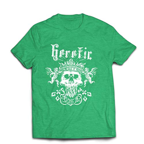 lepni.me Camisetas Hombre Cráneo Hereje Rey - Corona de Gloria, Cara de Esqueleto (Large Brezo Verde Multicolor)