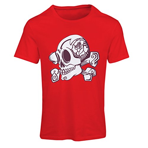lepni.me N4603F Camiseta Mujer Skull and Bones (Small Rojo Multicolor)