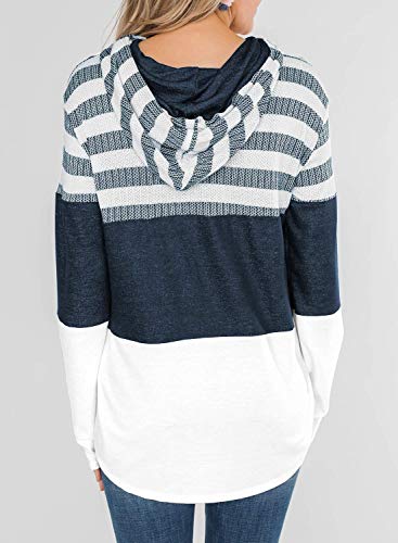 Leslady Sudadera Mujer Rayas Sudadera con Capucha para Mujer Ligera y cálida Manga Larga Hoodie de Dibujo de Bloque de Color a Rayas Top