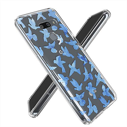 Lex Altern TPU Funda para LG G8 K40 G7 V50 V40 Stylo 5 V20 K30 K20 G6 Art Doves Transparente Carcasa Aves Chicas Cubierta Linda Ligera Blue Teen Delgado Flying Suave Niñas Kawaii uk0737
