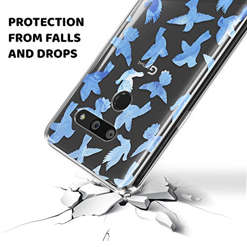 Lex Altern TPU Funda para LG G8 K40 G7 V50 V40 Stylo 5 V20 K30 K20 G6 Art Doves Transparente Carcasa Aves Chicas Cubierta Linda Ligera Blue Teen Delgado Flying Suave Niñas Kawaii uk0737