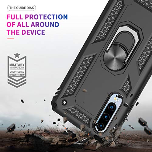 LeYi Funda Huawei P30 Armor Carcasa con 360 Anillo iman Soporte Hard PC y Silicona TPU Bumper antigolpes Fundas Carcasas Case para movil P30 con HD Protector de Pantalla,Negro