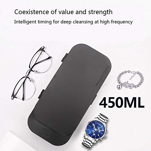 LFMHKM Ultrasonidos joyería Cleaner con la Limpieza doméstica pequeña Cesta para Las Monedas Llaves de Oro Anillos de Plata Collar de cosmética Pluma Vidrios Limpiador,Negro