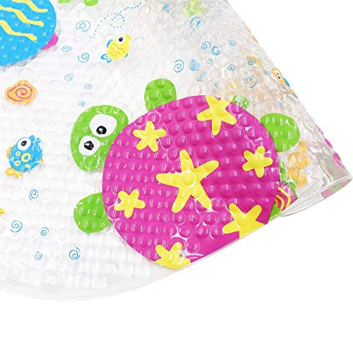 LHKJ Alfombra de Baño Antideslizante para Niños/bebé Antibacterial Alfombrilla para bañera, Brillante Historieta Impresa Baño Antideslizante PVC para bañera, (39 x 69cm) con ventosas