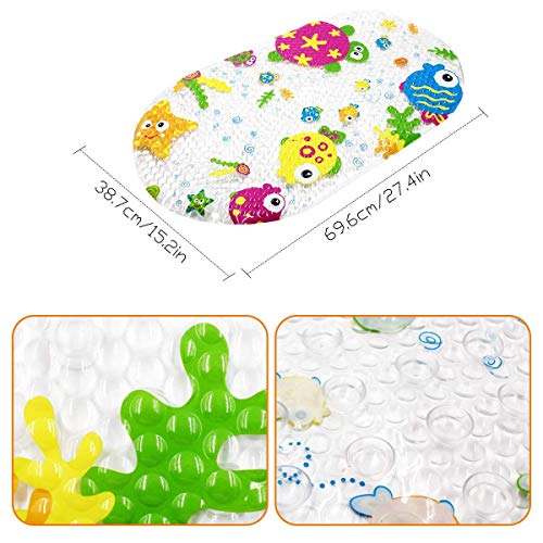 LHKJ Alfombra de Baño Antideslizante para Niños/bebé Antibacterial Alfombrilla para bañera, Brillante Historieta Impresa Baño Antideslizante PVC para bañera, (39 x 69cm) con ventosas