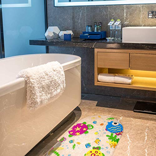 LHKJ Alfombra de Baño Antideslizante para Niños/bebé Antibacterial Alfombrilla para bañera, Brillante Historieta Impresa Baño Antideslizante PVC para bañera, (39 x 69cm) con ventosas