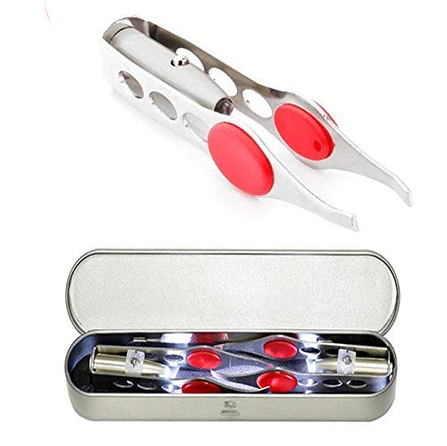 LHKJ Pinzas Cejas, Pinzas de Acero Inoxidable con Luz, Herramienta de Maquillaje para Cosméticos de Cejas, Pinzas Depilar para Quitar el Pelo de Pestañas