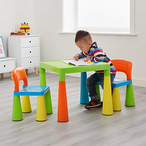Liberty House Toys Children's Table with 2 Chairs Mesa Infantil de plástico con 2 sillas, Verde, Naranja, Azul, Amarillo, 45.5cm H x 50.8cm W x 50.8cm D