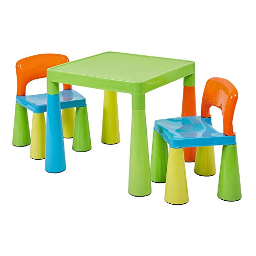 Liberty House Toys Children's Table with 2 Chairs Mesa Infantil de plástico con 2 sillas, Verde, Naranja, Azul, Amarillo, 45.5cm H x 50.8cm W x 50.8cm D