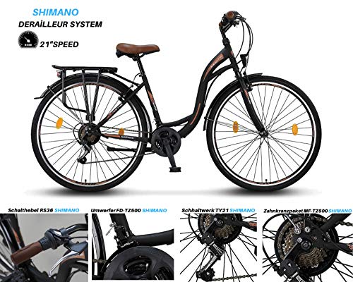 Licorne Bike Stella de 28 Pulgadas, Bicicleta Paseo, Bicicleta para Mujer, Desde 160 cm, luz de Bicicleta, Cambio de Velocidad Shimano 21, Bicicleta Urbana para Mujer, Bicicleta para Mujer