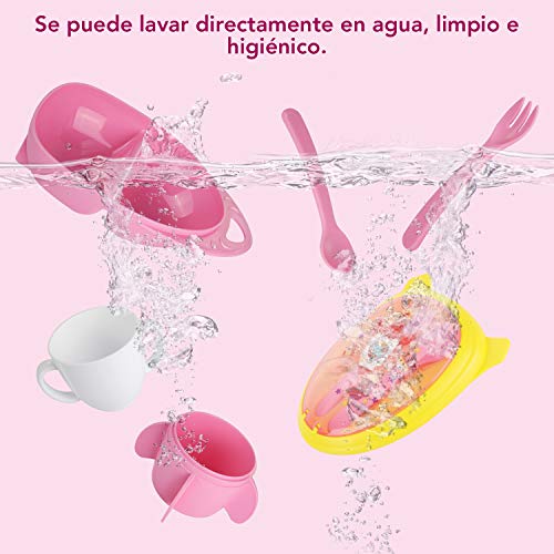Lictin Set Vajilla Bebé sin BPA,Vajilla Infantil de Naves Espaciales y Cohetes para Bebes, Fácil de Llevar (Rosa)