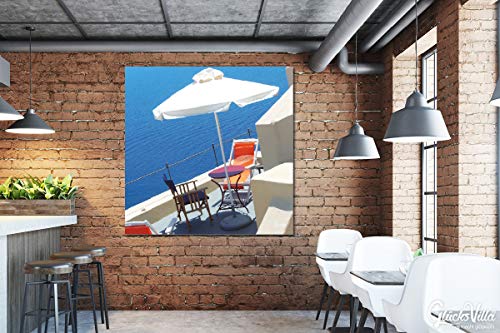 Lienzo de pared XXL de 80 x 80 cm, impresión digital sobre lienzo sobre lienzo de 2 cm de Grecia, Egeo, isla del mar de Grecia, color blanco y azul